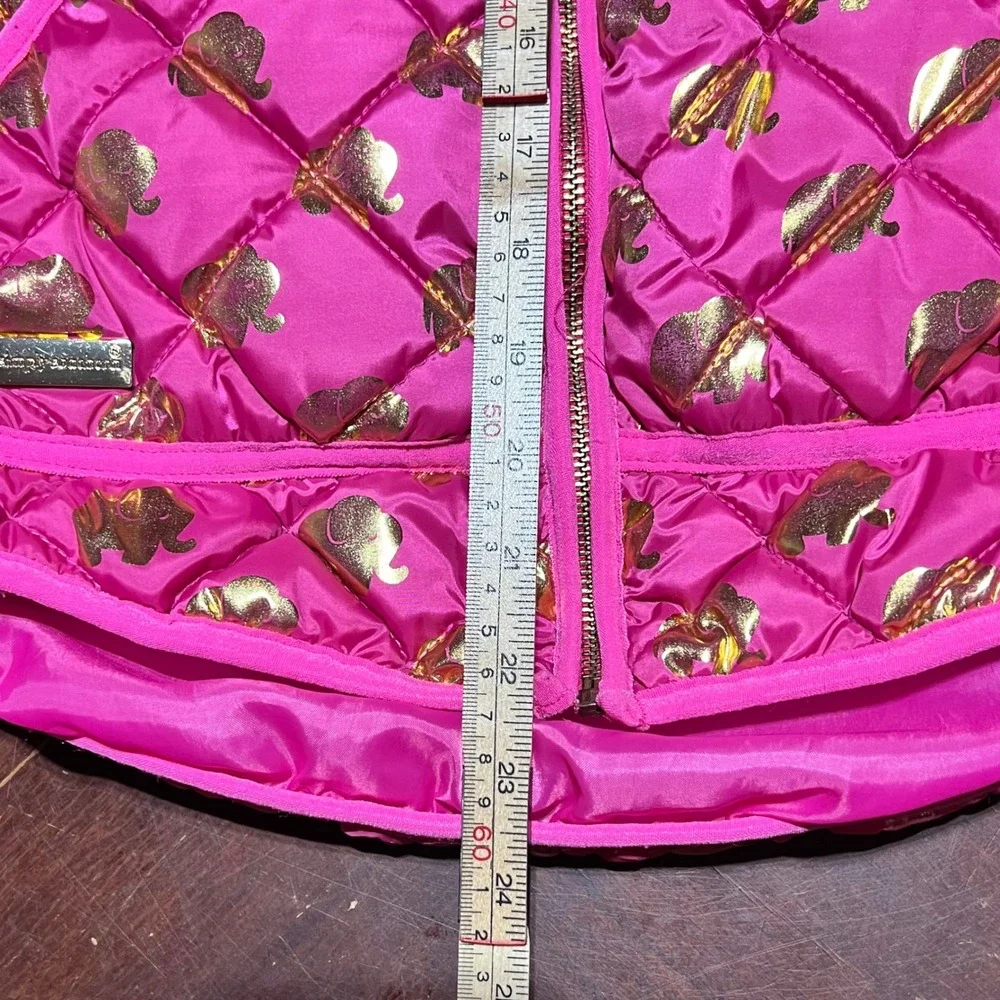 Simply Southern Womens Hot Pink Gold Elephant Quilted Puffer Vest Size Medium